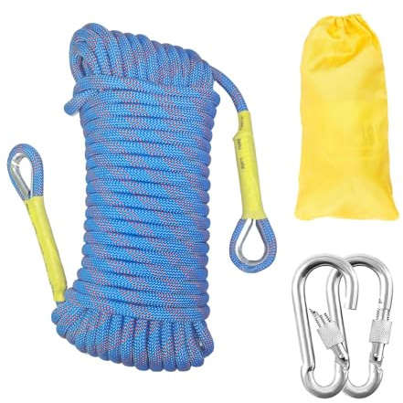 Gangying Cuerda de Escalada 14mm al Aire Libre Cuerda de Escalada estática de 10m Cuerda de Seguridad Escalada Cuerda de Escape con 2 mosquetones para Fuego Alpinismo Camping Azul