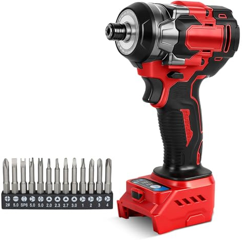 Roadtime Perceuse-visseuse à percussion sans fil 1/4 pour batterie Milwaukee 18 V (sans batterie), tige hexagonale sans balais 450N, 3 vitesses et 2 vitesses inversées, avec LED et 13 Accessoires