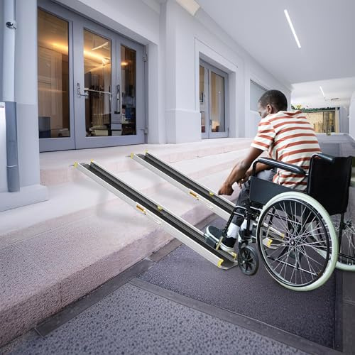 UISEBRT Lot de 2 rampes pour fauteuil roulant, capacité de charge jusqu'à 300 kg (91-152,5 cm), pour fauteuil roulant, télescopique, en aluminium, rampe d'accès, télescopique, réglable, pour escaliers