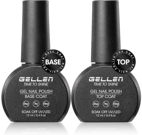 GELLEN Gel Base and Top Coat Gel Nail Polish, 2PCS 12ml No Wipe GelTop Coat & Strong Base Coat, HEMA Free UV/LED Cure Long Lasting Salon-Quality Manicure Nail Protection