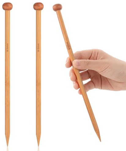 2 Stück Stricknadeln aus Bambus 25 cm Lang Stricknadel Set Holz Nadelspiel Set Einspitzig Knitting Needles Geeignet für Anfänger zum Stricken von Schals, Mützen, Decken (8 MM)