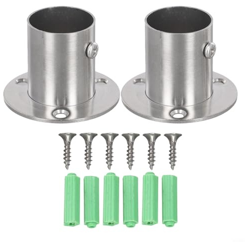 2 soportes de extremo de barra de armario de acero inoxidable, enchufe de brida de armario para montaje en techo o pared, soporte de tubo redondo plateado para barra de ducha y cortina (28 mm)