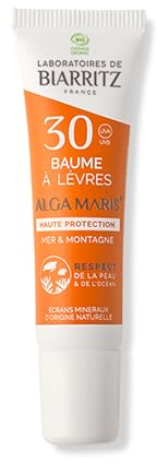 Laboratoires de Biarritz - Baume à Lèvres Mer et Montagne - SPF30 - ALGA MARIS® Certifié Bio - Protège Immédiatement les Lèvres Sensibles et Exposées - 15 ml - Fabriqué en France