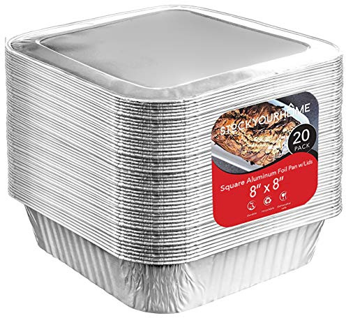 Stock Your Home 8x8 Foil Pans with Lids (20 Pack) 8 Inch Square Aluminum Pans with Covers -Disposable Food Containers Great for Baking Cake, Cooking, Heating, Storing, Prepping Food