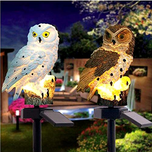 Apluskis Owl Solar LED Garden Light Outdoor Waterproof Lawn Ornament, Decorative Owl Statue Solar Powered Yard Lamp for Patio, Pathway & Garden Décor (White)