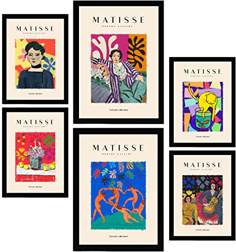 Nacnic Uppsättning av 6 affischer av Henri Matisse Firande Fauvism och abstrakt konst för design och inredning. A3 & A4 storlekar, utan ramar