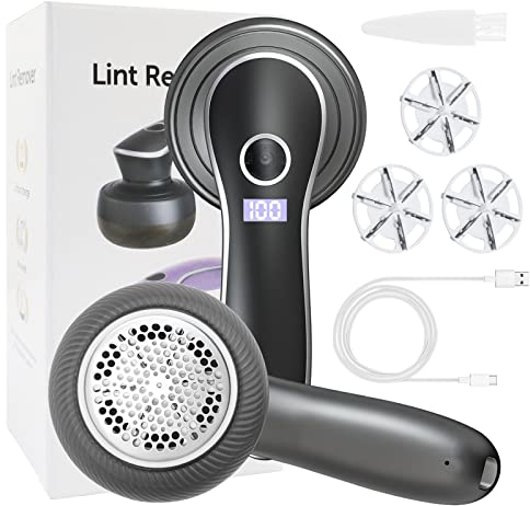 Fusselrasierer Elektrisch, fusselrasierer mit LED-Anzeigen USB-Ladung, Elektrisches Fusselentferner, 2 Höheneinstellungen, 3 Ersatzrasierklinge für Verschiedene Stoffe lint Remover für Familie