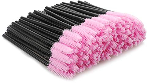 G2PLUS 100 Stk Silikon Wimpernbürste - Einweg Mascara Zauberstäbe - Mascara Augen Make Up Tools - Schwarz und Rosa