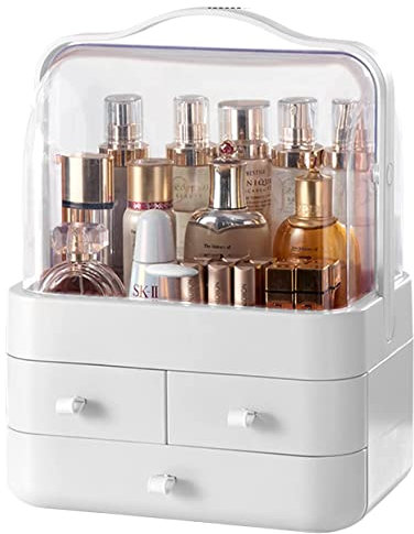 SuperGift.com Makeup Organiser, Cosmetics Skincare Organisers Box, Skincare Organiser, Make up Organisers and Storage for Vanity with Lid and Drawers for Countertop, Bathroom and table (White)