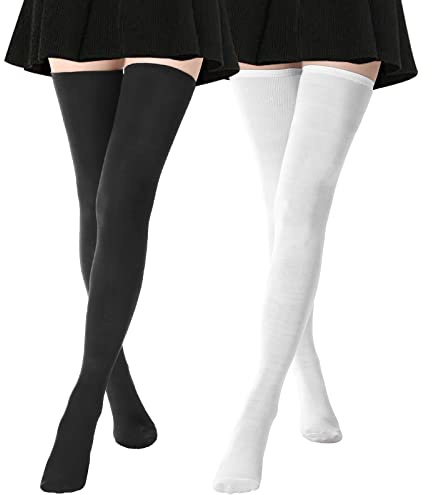 DRESHOW 2 Pares Mujer Extra Largos Medias de Muslo Hasta Rodilla Casual Sobre la Rodilla Medias Altas de Muslo Calcetines Largos de Algodón