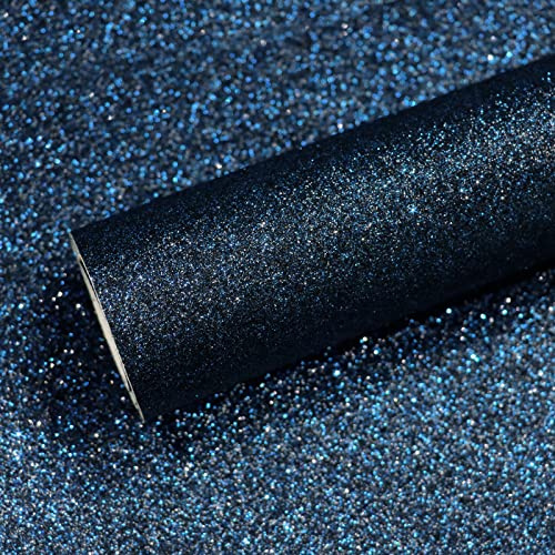 VEELIKE Glittertapet blå svart självhäftande folie möbelfolie mörkblå vintage lyx 40 cm × 300 cm