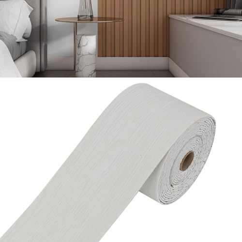 Självhäftande kantkant, 10 cm tapetkant självhäftande väggkant kant klistermärke golvlist PVC flexibel vattentät dekoration för vardagsrum sovrum (10 cm x 5 m, vit träkorn)