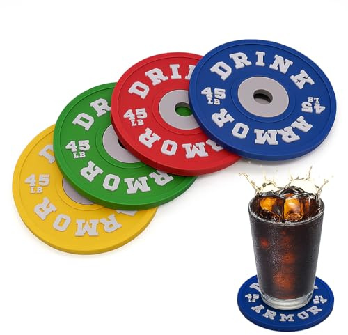 Posavasos Originales con Forma de Pesas de Gimnasio, Posavasos Silicona para los Amantes del Gym, 4 Unidades de Discos de Barras, para Bebidas como Cervezas, cafés o te, Originales y duraderos