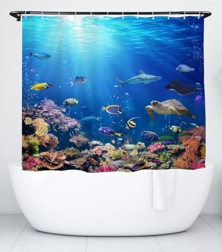 goodbath Kurzer Duschvorhang aus Stoff, wasserdicht, schimmelresistent, für Badezimmer, Badewanne, 180 x 150 cm, Hellblau