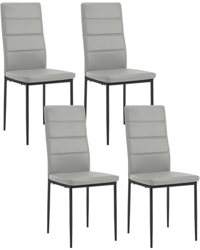 WOLTU Esszimmerstühle 4er Set, Stühle Küchenstühle bequem, Essstühle mit hoher Rückenlehne Metallbeinen, Schminkstuhl Polsterstuhl, für Esszimmer Küche Wohnzimmer, Kunstleder, Grau, EZS46gr-4
