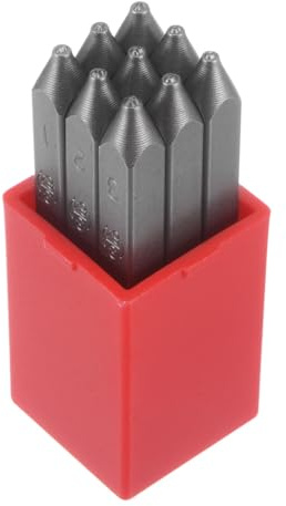 sourcing map 9pcs Number Stamp Set 3/64 1mm High Tool Steel 0-9 Punch Press Tools Metal Stamps Set Hammer Hand Punch for Metal Plastic Wood Leather Brass Stamping