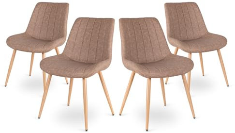 MC Haus- Pack de 4 Sillas de Comedor ENA Latte Estilo Nórdico y Vintage, Asiento Acolchado, Respaldo Ergonómico y Diseño Elegante, Color Beige Oscuro