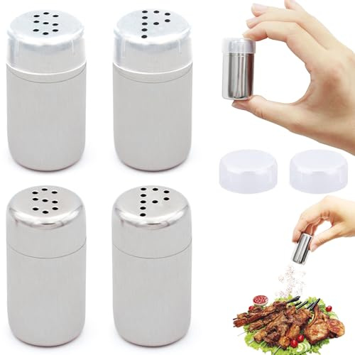 BGOBTY Mini saltströare, salt och pepparströare liten, saltströare liten med hål, 5 ml kryddströare, pepparströare, mini saltströare med lock, för camping hemma arbete restaurang (4 stycken)