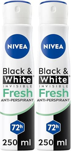 NIVEA Black & White Fresh Anti-Perspirant Spray (250ml), 72hr Anti-Sweat Women's Deodorant Spray, No Stains on Black and White Clothes (Pack of 2)