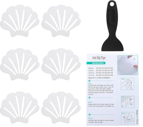 PATIKIL Bathtub Non Slip Stickers 3.54x2.76 Inch, 6 Pack Shell Safety Shower Floor Anti Slip Stickers with Adhesive Decals Scraper for Bath Tub Shower Floor Stair, Clear