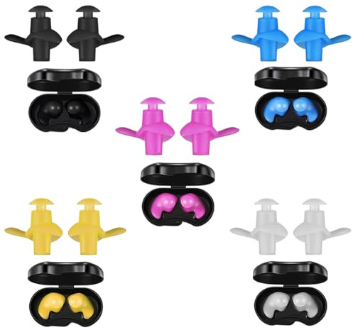 KATLKIU Bouchons d’Oreilles Natation en Silicone – 5 Paires Étanches, Réutilisables & Ultra-Confortables avec Boîtes de Rangement – Anti-Eau pour Piscine, Douche, Surf – Adultes & Enfants