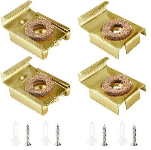 VooGenzek 1 Juegos (4 Piezas) Juego de Clips para Colgar Espejos con Resorte, Soporte para Espejo Sin Marco, Fijaciones de Espejo, con Tacos y Tornillos, para Espejo, Cuadro, Vidrio, Oro
