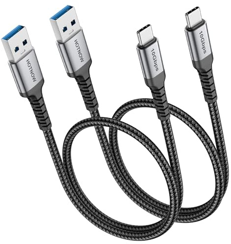 HOTNOW Cable USB a USB C 50cm 2 Piezas, Cable Android Auto USB C 0.5m con USB3.1 10Gbps Sincronización de datos y 3A Cable USB a USB C carga rapida para Galaxy S25 S24 S23, iPhone 17/16 Pro Max,SSD.