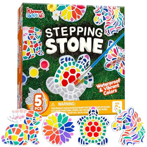 Klever Kits Rock Painting Kit for Kids Paint 5 Unicorn Garden Stepping Stones,Ceramic Arts & Crafts for Kids Ages 6-12,Birthday Gifts for 6 7 8 9 10+ Year Old Boys and Girls,DIY Toys,Outdoor Toys