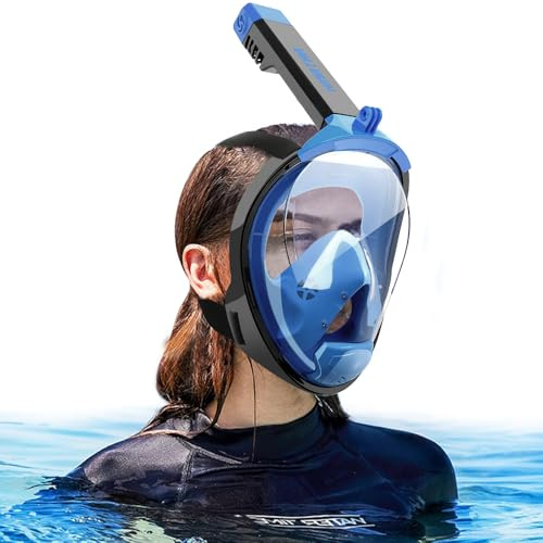 HINATAA Máscara de Buceo, Diseño de Doble Bola Flotante, Anti-Vaho, con Montaje de Snorkel Desmontable, para Adultos y Jóvenes (Azul, L/XL)