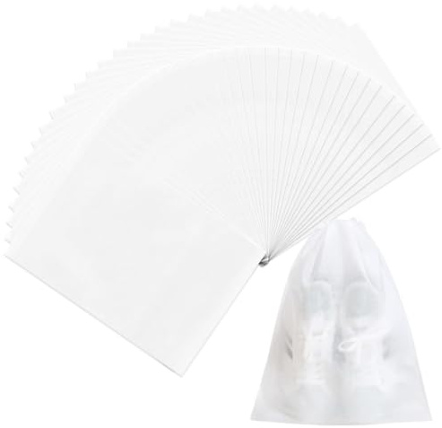 Paquete de 30 fundas para zapatos a prueba de polvo de 32 x 48 cm, funda para zapatos, bolsa de viaje para zapatos, organizador de zapatos de viaje, bolsa para zapatos no tejida con cordón.