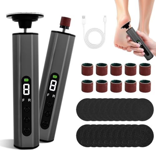 Focenat 2 in 1 Pedicure Elettrico Professionale Piedi, Calli Piedi Rimozione Elettrico con Display LCD, 9 Velocità Regolabile, Lima Elettrica per Piedi per Pelle Morta e Tacchi Incrinati (Grigio)