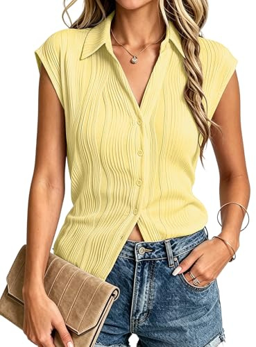 Gemulate Sleeveless Lemon Tops Shirts Spring Blouses Women Button Tank top