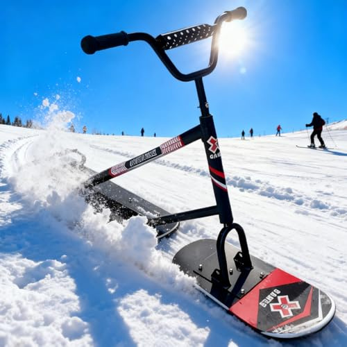 SAIYERUS Trineo de Patinete/Esquíes para Adultos - Trineo Snowboard para Principiantes con Dirección 360° y Capacidad de Carga 150 kg/330 lbs, Moto de Nieve Todo Terreno para Adultos y Niños