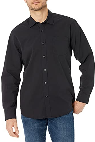 Amazon Essentials Camicia Casual in Popeline a Maniche Lunghe vestibilità Regular Uomo, Nero, M