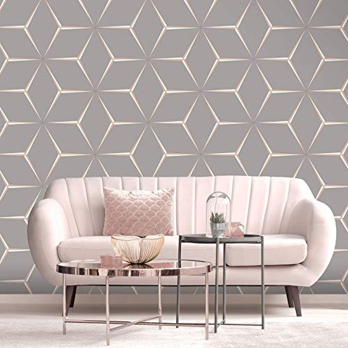 Harper Geometric Wallpaper Rose Gold/Grey Belgravia 9742