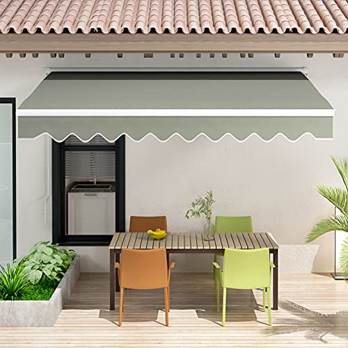 The Fellie DIY Manual Garden Awnings, Retractable Wall Mounted Canopy, Patio Awning Outdoor Sun Shader for Home and Business, 2m x 1.5m, Grey