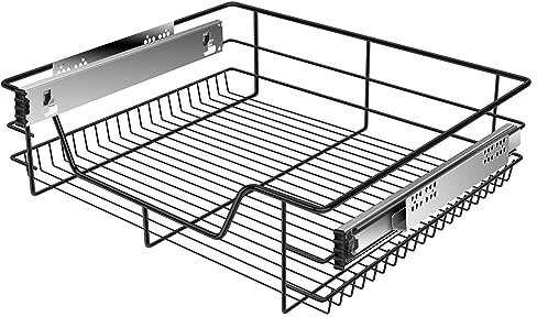 KESSER® Teleskopschublade 60cm Schrankbreite verchromt aus Edelstahl Schubladeneinsatz für Küchenschrank Korbauszug Schrankauszug, Schwarz