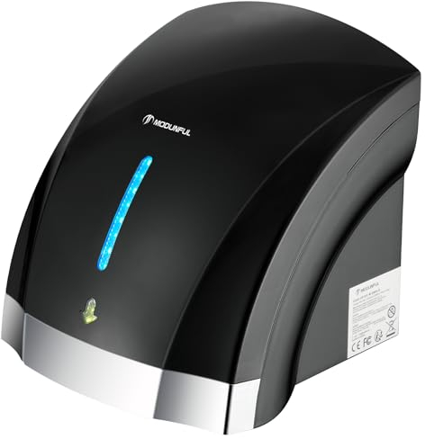 modunful Automatischer Handtrockner Elektrisch Wandmontage Infrarotsensor Händetrockner für Badezimmer Toiletten, 2000W Handtrockner Einstecken, Geräuscharm (40 db), Kompakte ABS-Abdeckung (Schwarz)