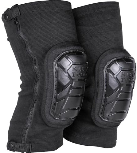 Klein Tools 60629 Tough-Flex Knee Sleeves for Work, Construction, Low-Profile Sleeve with Zipper, Gel-Like Foam, Black, M/L