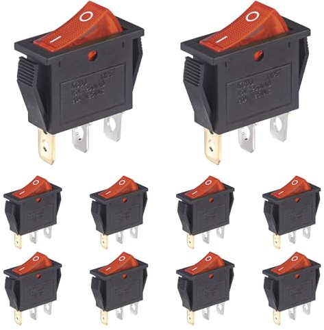 VEXUNGA KCD3 Interruptor Basculante Luz Roja 3Pines 15A 250 VAC 20A 125 VAC Interruptores Palanca 2Posiciones ON-OFF para Coche Barcos Camper (10 Piezas)
