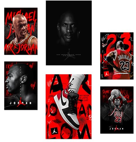 Nacnic Set De 6 Iconic Jordan Grafiiti Red And Black Pósters Con Ilustración De Diseño Para Decorar Las Paredes Del Hogar Habitaciones, Oficina Tienda Y Negocio A3 Y A4 Sin Marco
