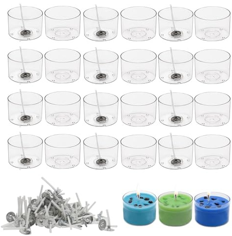 Portavelas para velas de té, 60 unidades vacías, vasos de plástico, velas para manualidades, juego de 120 mechas para decoración de boda, decoración de mesa, cumpleaños, día de San Valentín, 1,85 x
