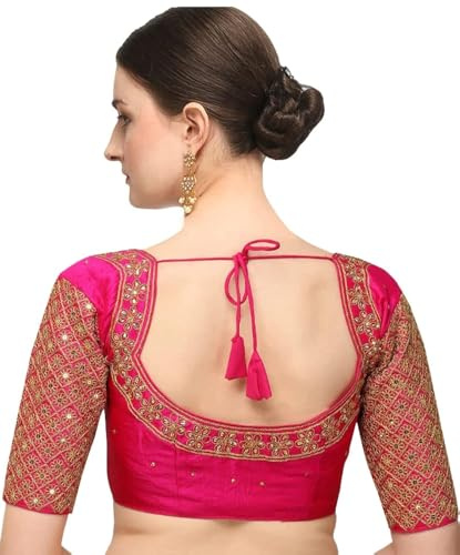 Pujia Mills Women Blouse Hand Embroidery Sequence Work Necklace Design Readymade