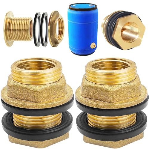 Begpoee 2 Piezas Conector de Tanque de Agua de Latón, Rosca para Barril de Agua, Con Rosca Exterior de 3/4 Pulgadas x Rosca Interior de 1/2 Pulgadas, Para Grifos, Baldes y Tanques de Agua(Amarillo)