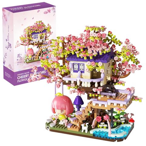Tirff Sakura Arbre Maison Construire Bloc, 1275+ Pièces Ensemble de Construction Cabane dans Les Arbres, Sakura Botanical Collection Building Set Cadeaux pour Enfants et Adultes