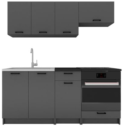 PEGANE Cuisine complète Luna 6 éléments Couleur Graphite avec Plan de Travail Inclus- Longueur 180 cm