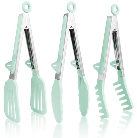 3 Pezzi Pinze da Cucina Professionali Pinze Cucina Acciaio Inox Pinza Barbecue Silicone Pinza Spaghetti per Pinza Cucina Silicone Utensili Cucina Per Spaghetti Insalata Carne Pasta Cucina BBQ, Verde