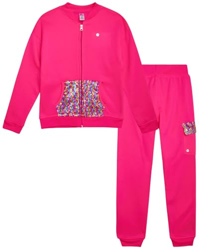 RBX Active Girls Pants Set - 2 Piece Fleece Zip Up Hoodie Sweatshirt and Kids Girls Sweatpants Athletic Set (7-12), Size 7-8, Candy Pink