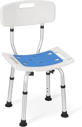 Careboda Chaise de douche à 6 hauteurs réglables avec assemblage sans outils, chaise de baignoire en aluminium avec coussin de siège pour douche intérieure, antidérapante pour la sécurité des