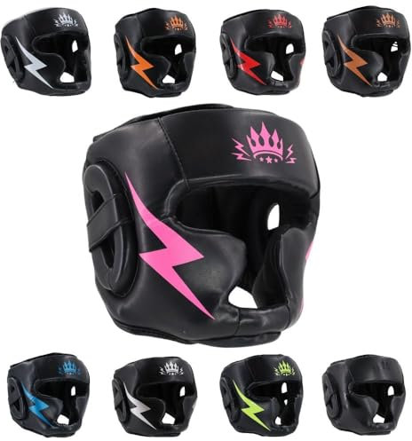 Playerz Element Kinder Boxkopfschutz, hochdichte Kampfsport-Kopfbedeckung, dreilagiger Schaumstoff, umfangreiche Abdeckung für Kopf, Wange, Kinn und Ohren, Premium-Mikrofasermaterial (Schwarz/Rosa,